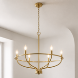 30" Gold Chandelier, Brushed Gold Light Fixture Dining Table Candle Brass Chandelier Lighting For Bedroom Hallway Entryway Living Room Kitchen