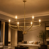 30" Gold Chandelier, Brushed Gold Light Fixture Dining Table Candle Brass Chandelier Lighting For Bedroom Hallway Entryway Living Room Kitchen