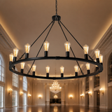 16-Light Large Black Dimmable Wagon Wheel Chandelier Farmhouse Round Vintage Candle Style Ligh