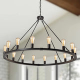 16-Light Large Black Dimmable Wagon Wheel Chandelier Farmhouse Round Vintage Candle Style Ligh