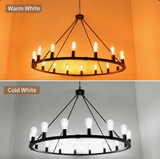 16-Light Large Black Dimmable Wagon Wheel Chandelier Farmhouse Round Vintage Candle Style Ligh