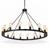 16-Light Large Black Dimmable Wagon Wheel Chandelier Farmhouse Round Vintage Candle Style Ligh
