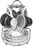Bene Casa Porcelain 9 Piece Espresso Set with Iron Stand
