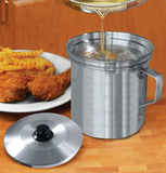 Bene casa 1-quart aluminum oil strainer, 32oz oil dispenser, filter, drip free oil strainer, frying oil filter - 1qt