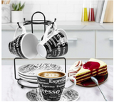Bene Casa Porcelain 9 Piece Espresso Set with Iron Stand