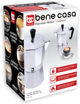 Bene Casa Classics 3-Cup Aluminum Espresso Maker, silver
