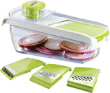 Brentwood Mandolin Slicer with 5 Cup Storage Container and 4 Interchangeable Stainless Steel Blades in Green