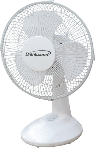 Brentwood Kool Zone 9" Oscillating Desk 2-Speed Fan, White