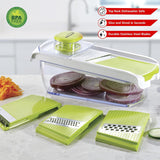 Brentwood Mandolin Slicer with 5 Cup Storage Container and 4 Interchangeable Stainless Steel Blades in Green