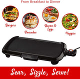 Brentwood TS-821 1,200-Watt Non-Stick Electric Griddle with Drip Tray, Adjustable Temperature, and Cool-Touch Handles, 16 In. x 10 In., Black , TS-821