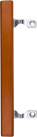 Patio Door Handle with Brackets, Chrome Finish with Wood Grip, 6-5/8" Center-to-Center