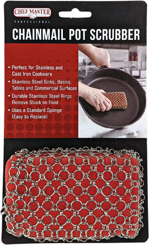 Chef Master Chainmail Scrubber | Heavy Duty Cast Iron Pot Scrubber