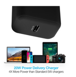 Naztech 20W PD Wall Charger + USB-C to USB-C 4ft Cable Black