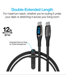 Naztech DigiWATT USB-C to USB-C Digital LED Cable, Black (12
