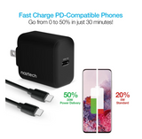 Naztech 20W PD Wall Charger + USB-C to USB-C 4ft Cable Black