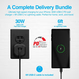 Naztech 30W PD Wall Charger + USB-C to USB-C Cable 6ft for Traveling (15543-HYP)