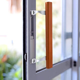 Patio Door Handle with Brackets, Chrome Finish with Wood Grip, 6-5/8" Center-to-Center