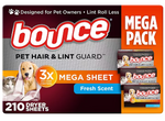 Bounce Pet Hair and Lint Guard Mega Dryer Sheets, 210 ct. - Fresh Scent