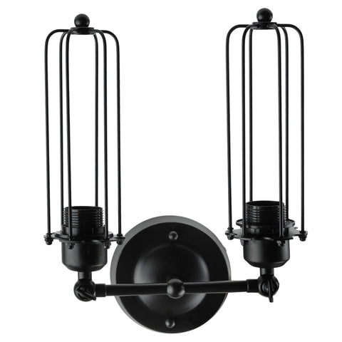 Sunlite Vintage-Inspired Dual Caged Wall Sconce, Metal Industrial Style Fixture, Antique Rustic Décor, Farmhouse Designed, Two Medium Base Socket (E26), UL Listed, Matte Black Finish