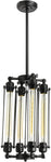 Sunlite  Vintage-Inspired Quad Cylinder Pendant Fixture, Industrial Farmhouse Ceiling Light, Medium Base (E26) Sockets, 4 -T8 Tubular Bulbs (Not Included), Matte Black Metal Frame Finish