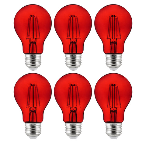 Sunlite LED Colored Filament A19 Light Bulb, 4.5 Watts, Medium E26 Base, 120 Volts, Transparent Blue, Dimmable, 320 Degree Beam Angle, UL Listed, 6 Count