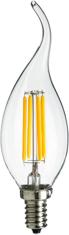 Sunlite  LED Filament CA11 Flame Tip Chandelier Light Bulb, 4 Watts (40W Equivalent) 320 Lumens, Candelabra (E12) Base, Dimmable, Clear Glass Edison, UL Listed, 1800K Candlelight, 1 Count