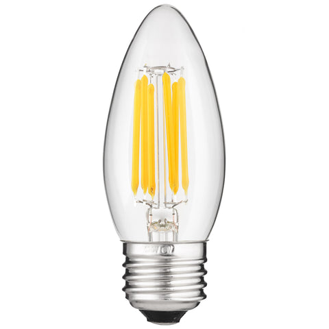 Sunlite  LED Filament B11 Torpedo Chandelier Light Bulb, 5.5 Watts (60W Equivalent), 600 Lumens, Medium E26 Base, Dimmable, Clear Finish, 90 CRI, UL Listed, 1 Pack, 2700K-Warm White