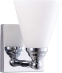 Sunlite 81316-SU Cone Shade Vanity Light Fixture, Wall Mount, Medium (E26) Socket, Standard A19 Bulb Required (60W Max), Bathrooms, Powder Rooms, Frosted Glass Shade, Brushed Nickel Base 1-Light