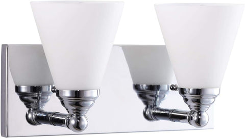 Sunlite 81317-SU Cone Shade Vanity Light Fixture, Wall Mount, Medium (E26) Socket, Standard A19 Bulb Required (60W Max), Bathrooms, Powder Rooms, Frosted Glass Shade, Brushed Nickel Base 2-Lights