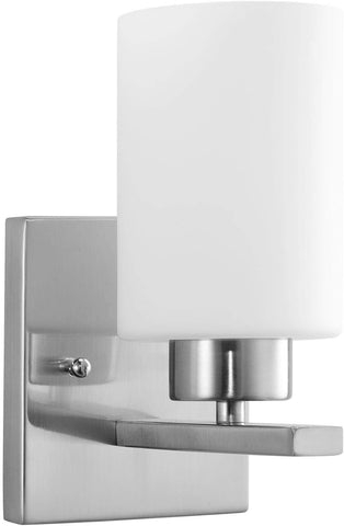 Sunlite 81319-SU 4.75″ Modern Cylinder Vanity Light Fixture, Wall Mount, Medium (E26) Socket, Standard A19 Bulb Required (60W Max), Frosted Glass Shade, ETL Listed, Brushed Nickel Base 1-Light