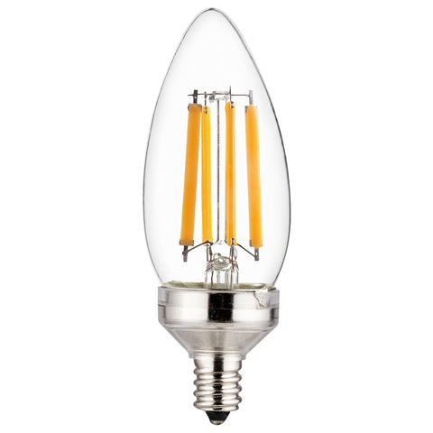 Sunlite  LED Edison B11 Torpedo Tip Chandelier Light Bulb, 8.8 Watts (75 W Equivalent) 800 Lumens, Candelabra E12 Base, Dimmable, UL Listed, Title-20 Compliant, 90 CRI, 2700K Warm White, 1 Pack