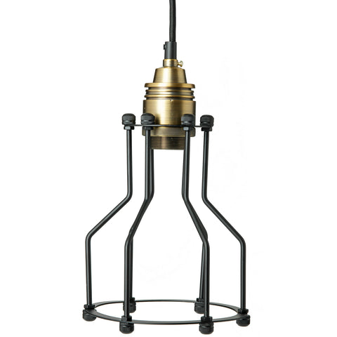 Sunlite  Vintage Designed Open Cage Pendant Light, Metal Industrial Style Fixture, Woven Braided Cord, Antique Brass & Matte Black Finish