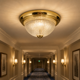 Sunlite 11-Inch Traditional Dome Ceiling Light, Classic Decorative Flush Mount, Clear Glass Shade, 2 60W A19 Bulbs (Not Included), Medium E26 Base, for Bedrooms, Hallways & Bathrooms, Polished Brass