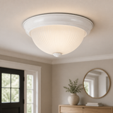 Sunlite 04578-SU 11-Inch Traditional Dome Ceiling Light, Classic Decorative Flush Mount, Frosted Ribbed Glass Shade, 2 60W A19 Bulbs (Not Included), for Bedrooms, Hallways & Bathrooms, Smooth White