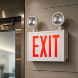 Sunlite 05275 LED Steel Exit Sign Combo, White Housing with Red Lettering, 90-Minute Battery Power Back-Up, Dual-360 Degree Adjustable Head Lamps, 200 Lumens, 120-277V