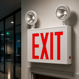 Sunlite 05275 LED Steel Exit Sign Combo, White Housing with Red Lettering, 90-Minute Battery Power Back-Up, Dual-360 Degree Adjustable Head Lamps, 200 Lumens, 120-277V