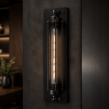 Sunlite 07038-SU Vintage-Inspired Tubular Cage Wall Sconce, Steampunk Industrial Light, Antique Style Metal Fixture, Medium Base Socket (Bulb Not Included), Rustic Farmhouse Design, Matte Black Finish