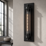Sunlite 07038-SU Vintage-Inspired Tubular Cage Wall Sconce, Steampunk Industrial Light, Antique Style Metal Fixture, Medium Base Socket (Bulb Not Included), Rustic Farmhouse Design, Matte Black Finish