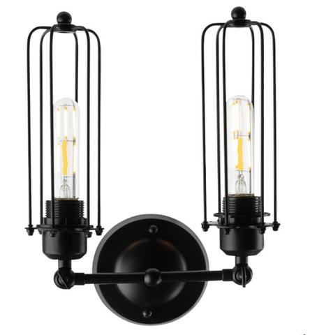 Sunlite Vintage-Inspired Dual Caged Wall Sconce, Metal Industrial Style Fixture, Antique Rustic Décor, Farmhouse Designed, Two Medium Base Socket (E26), UL Listed, Matte Black Finish