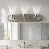 Sunlite 45405 3 Lamp Vanity Decorative Sconce Fixture, Brushed Nickel Finish, White Lens