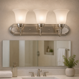 Sunlite 45405 3 Lamp Vanity Decorative Sconce Fixture, Brushed Nickel Finish, White Lens