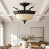 Sunlite Decorative Pendant Ceiling Fixture, Weathered Bronze Finish, Alabaster Glass