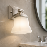 Sunlite 46061 5" Modern Square Bell Vanity Wall Mount Light Fixture, Medium Base (E26) Socket, Standard A19 Bulb Required (100W Max), Frosted Glass Shade, UL Listed, 1 Light Brushed Nickel Finish