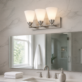 Sunlite Cone Shade Vanity Light Fixture, Wall Mount, Medium (E26) Socket, Standard A19 Bulb Required (60W Max), Bathrooms, Powder Rooms, Frosted Glass Shade, Brushed Nickel Base 3-Lights