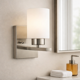 Sunlite 81319-SU 4.75″ Modern Cylinder Vanity Light Fixture, Wall Mount, Medium (E26) Socket, Standard A19 Bulb Required (60W Max), Frosted Glass Shade, ETL Listed, Brushed Nickel Base 1-Light