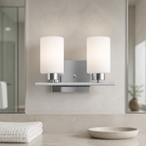 Sunlite 81320-SU 13″ Modern Cylinder Vanity Light Fixture, Wall Mount, Medium (E26) Socket, Standard A19 Bulb Required (60W Max), Frosted Glass Shade, ETL Listed, Brushed Nickel Base 2-Lights