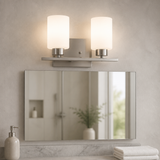 Sunlite 81320-SU 13″ Modern Cylinder Vanity Light Fixture, Wall Mount, Medium (E26) Socket, Standard A19 Bulb Required (60W Max), Frosted Glass Shade, ETL Listed, Brushed Nickel Base 2-Lights