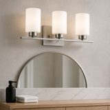 Sunlite  22″ Modern Cylinder Vanity Light Fixture, Wall Mount, Medium (E26) Socket, Standard A19 Bulb Required (60W Max), Frosted Glass Shade, ETL Listed, Brushed Nickel Base 3-Lights  Share