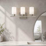 Sunlite  22″ Modern Cylinder Vanity Light Fixture, Wall Mount, Medium (E26) Socket, Standard A19 Bulb Required (60W Max), Frosted Glass Shade, ETL Listed, Brushed Nickel Base 3-Lights  Share