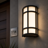 Sunlite  LED Outdoor Mission Style Light Fixture, Half Cylinder Wall Sconce, 120/277 Volts Selectable 3 CCT 3000K-5000K, 15 Watts, 800 Lumens, Non-Dimmable, Black Frame, for Porches, Garage & Entryways